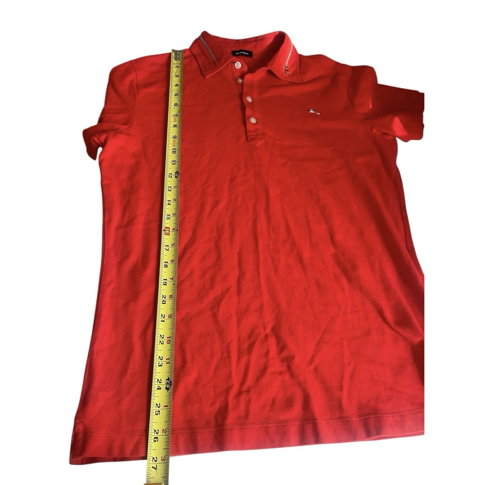 Men's Diesel Y2K Red Polo Shirt Zipper Detail Collar Metal Logo Casual Sz L Edgy - Picture 8 of 8